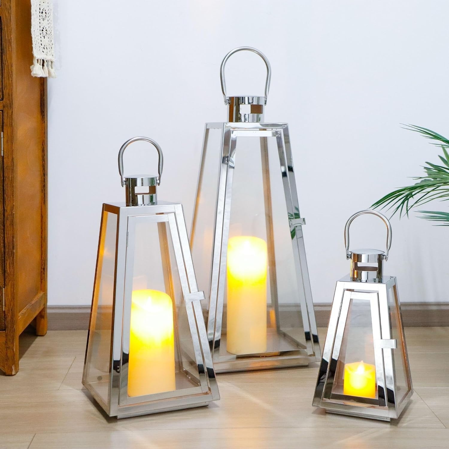 Gold Stainless Steel Decorative Lantern 30cm Metal Candle Holder