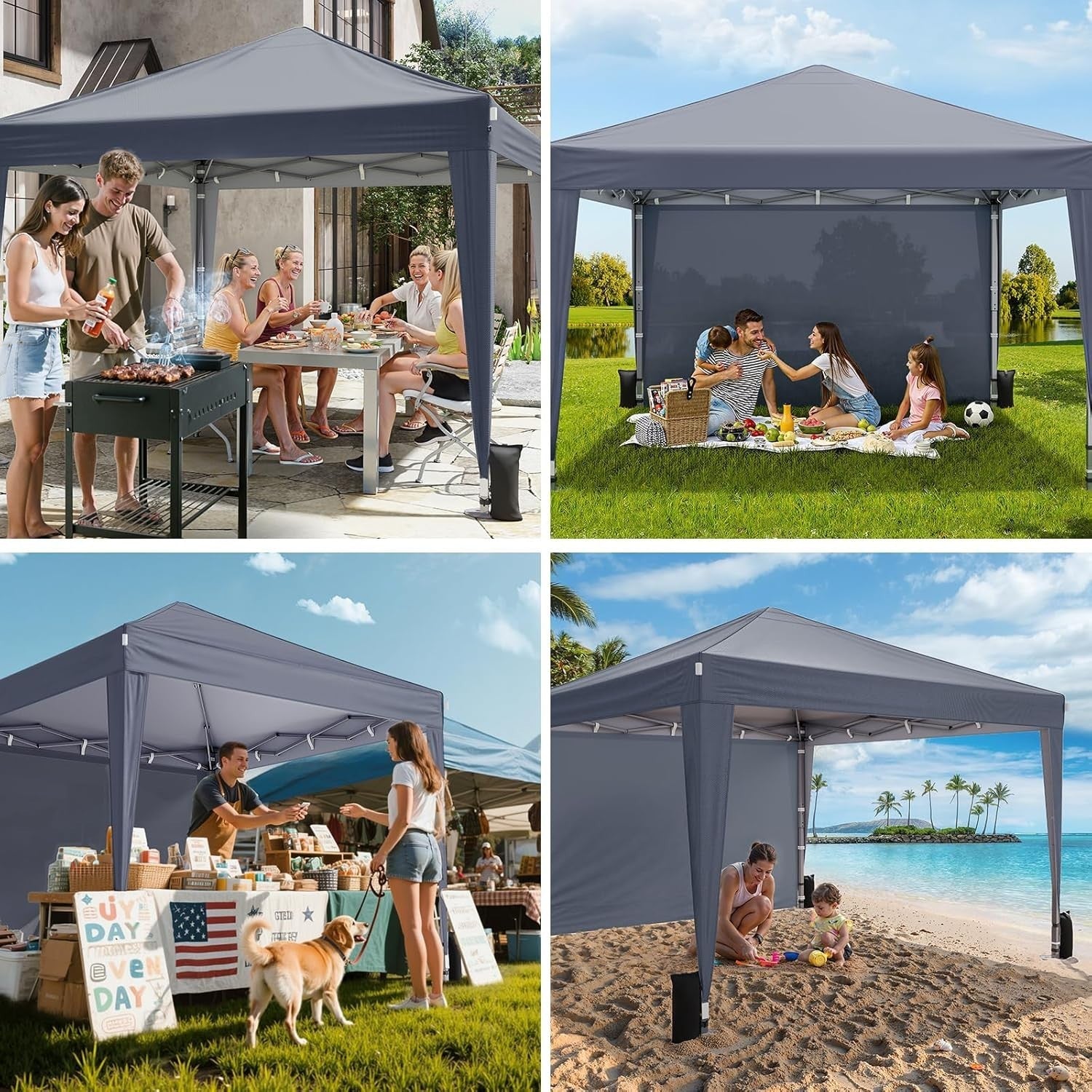 3x3m Dark Grey Pop-Up Gazebo with Sides Waterproof Steel Frame Party Tent
