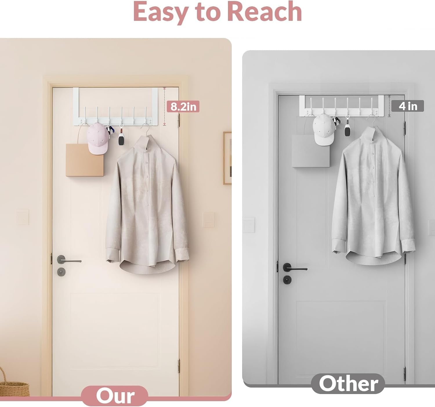 2 Pack White Over Door Hook Rack 6 Hooks Heavy Duty Coat Towel Hanger