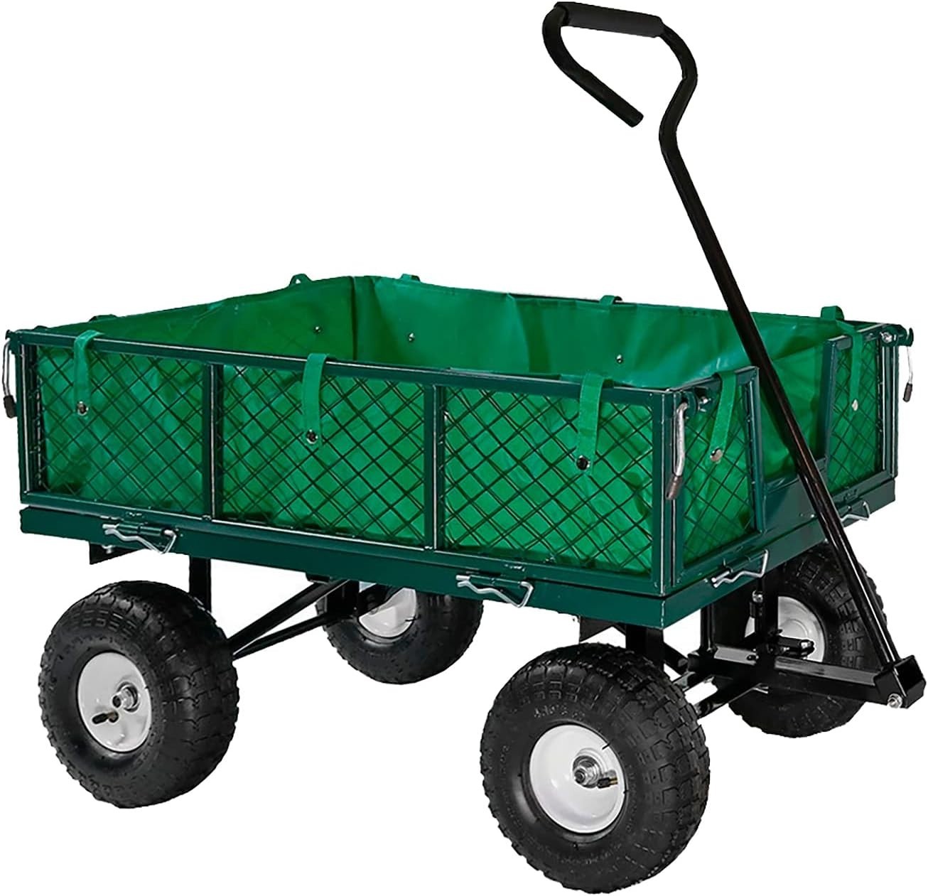 Heavy Duty Garden Cart 320kg Pull Along Wagon w/ Cover Mesh Sides Pneumatic Tyre