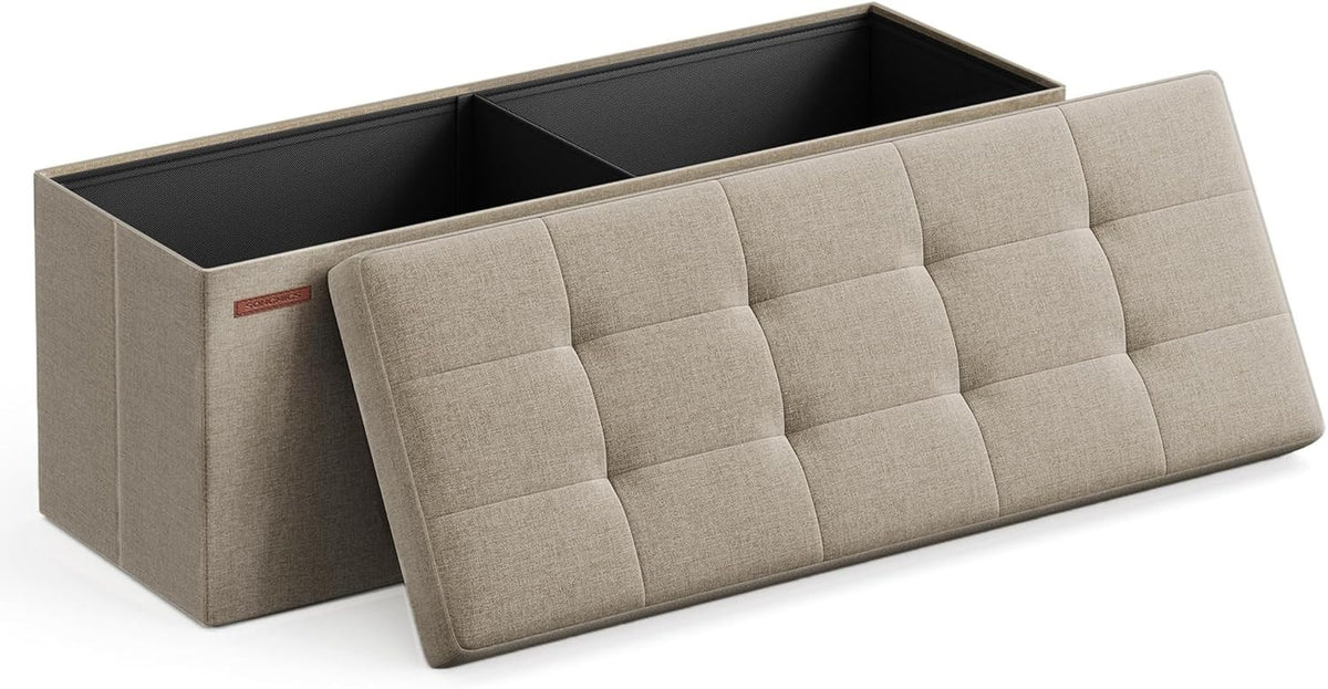 Camel Brown Storage Ottoman Bench 110cm Folding Seat Footstool End-of-Bed