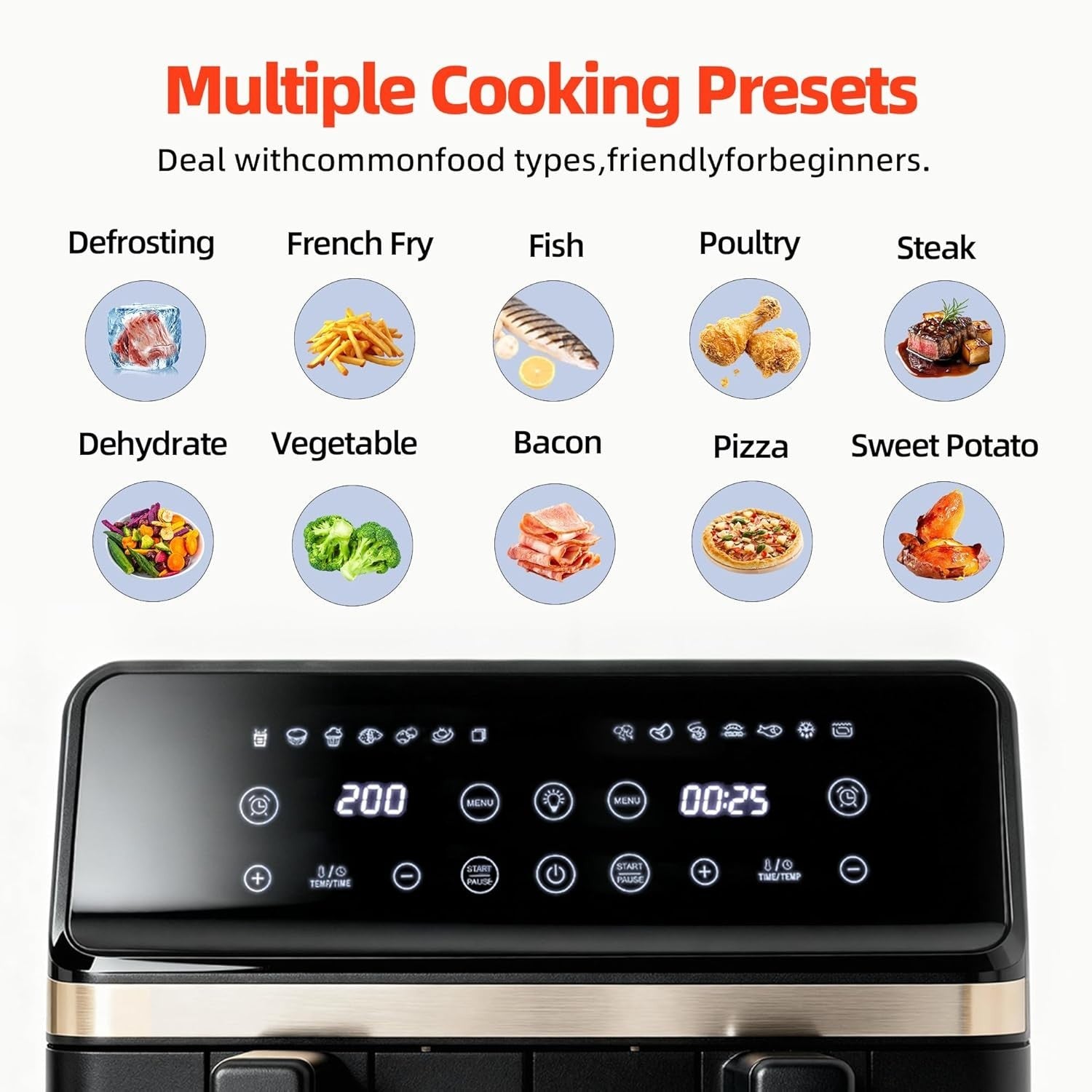 8L Dual Zone Air Fryer 2200W Extra Large 11-in1 Fast Healthy Cooking Crisp Bake