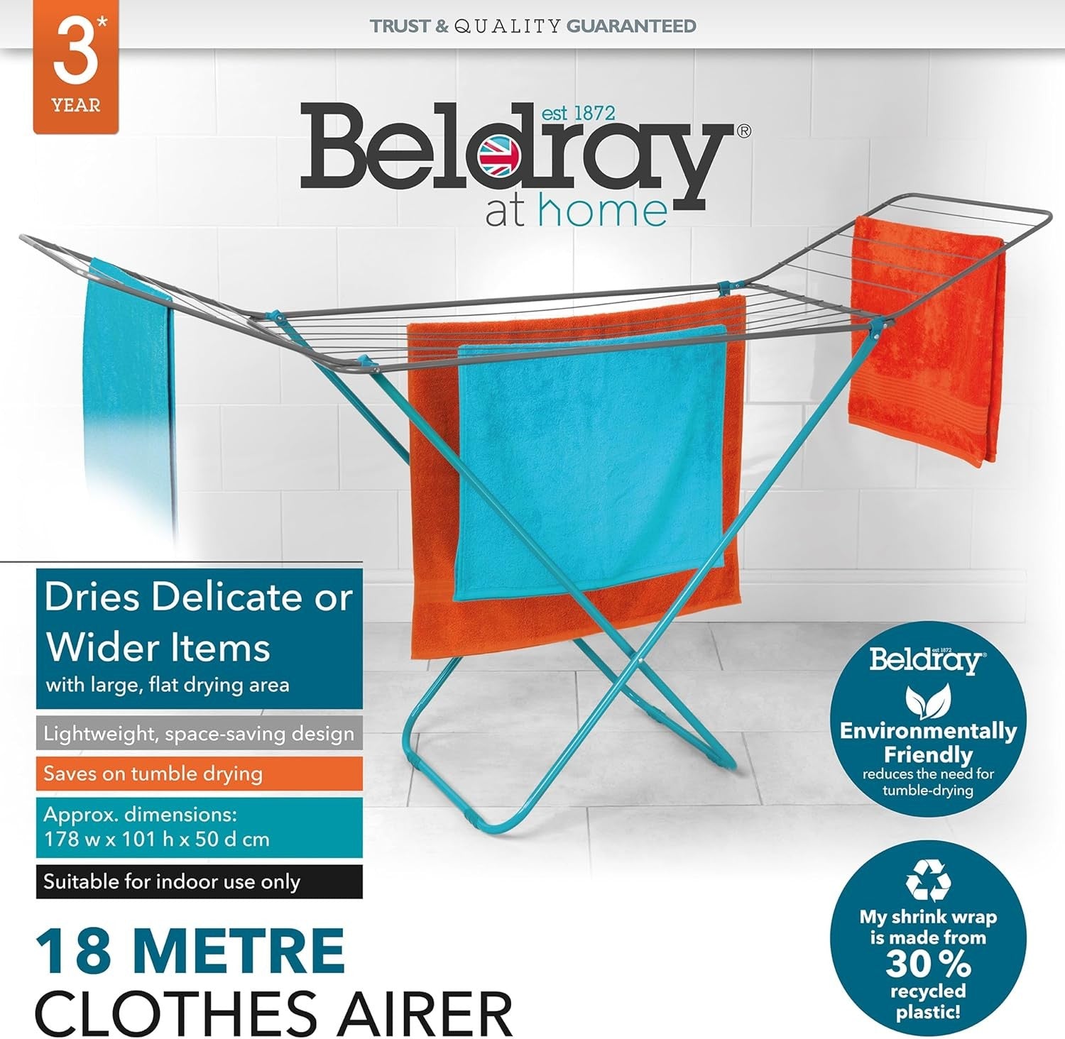18m Folding Clothes Airer Drying Rack Winged Freestanding Indoor Laundry