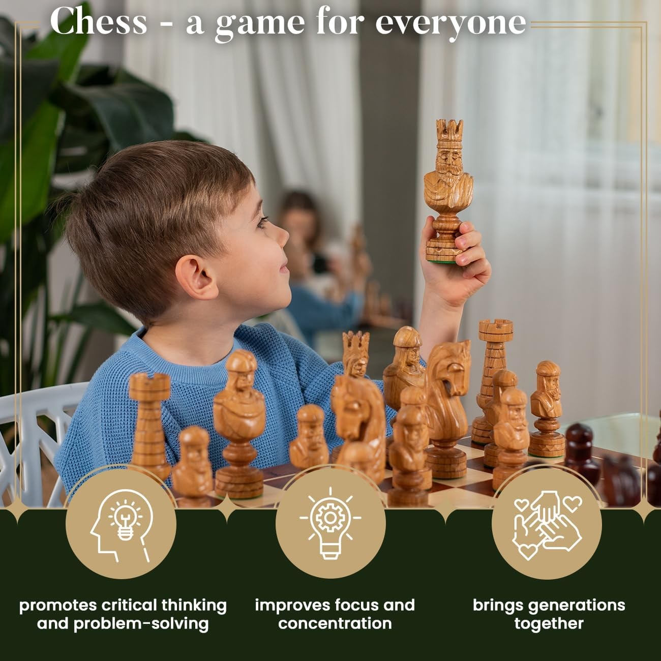60cm Luxury Inlaid Wooden Chess Set – Large Hand-Carved Weighted Pieces