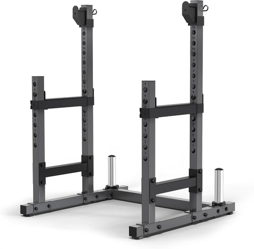Adjustable Squat Rack Black Heavy-Duty with J-Hooks & Plate Storage