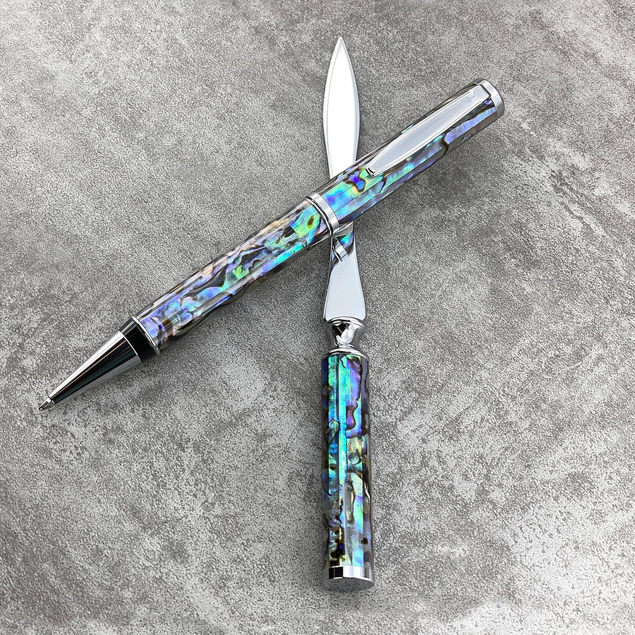 Luxury Blue Abalone Shell Ballpoint Pen & Letter Opener Gift Set