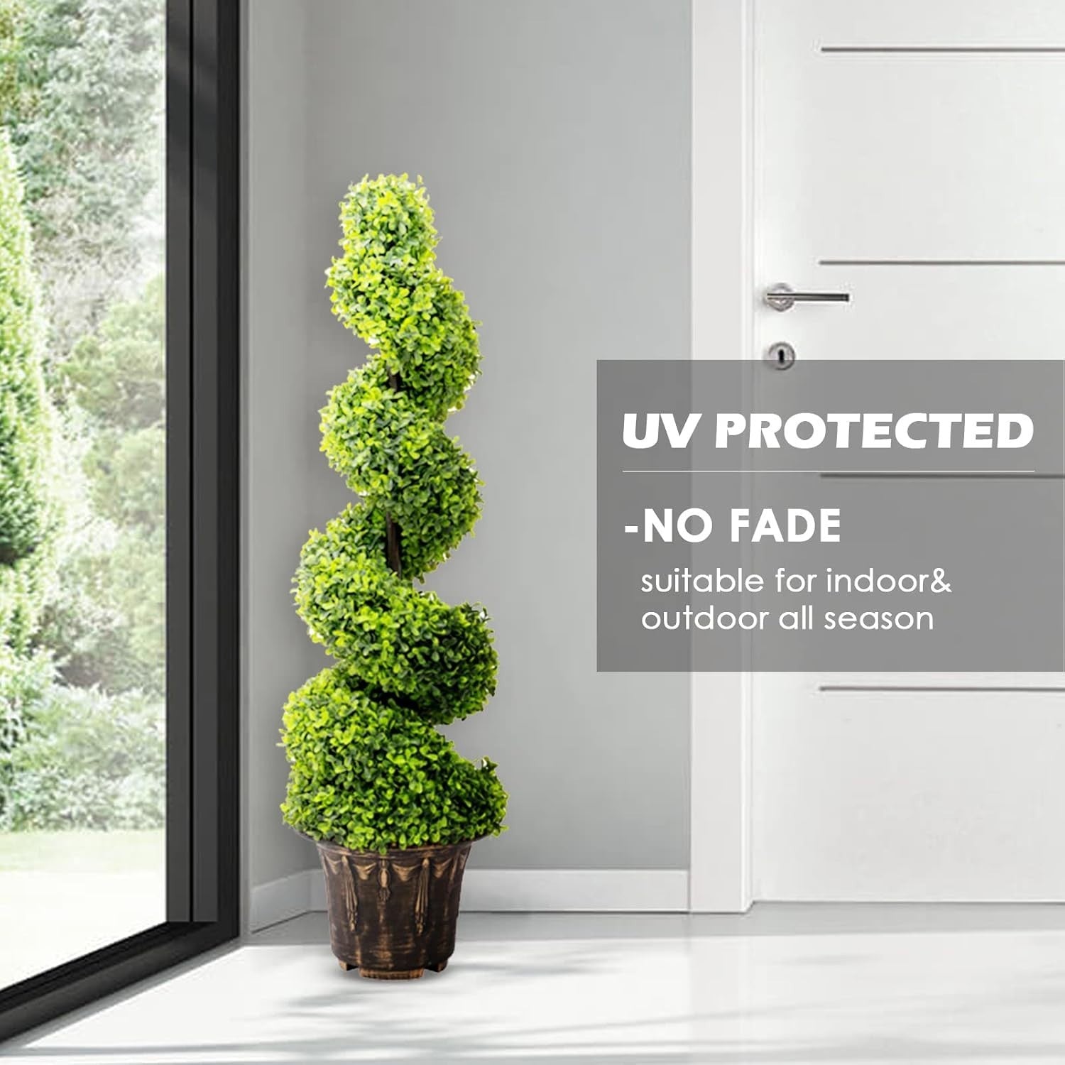 Set of 2 Artificial 120cm Topiary Spiral Boxwood Trees UV Resistant Garden Decor