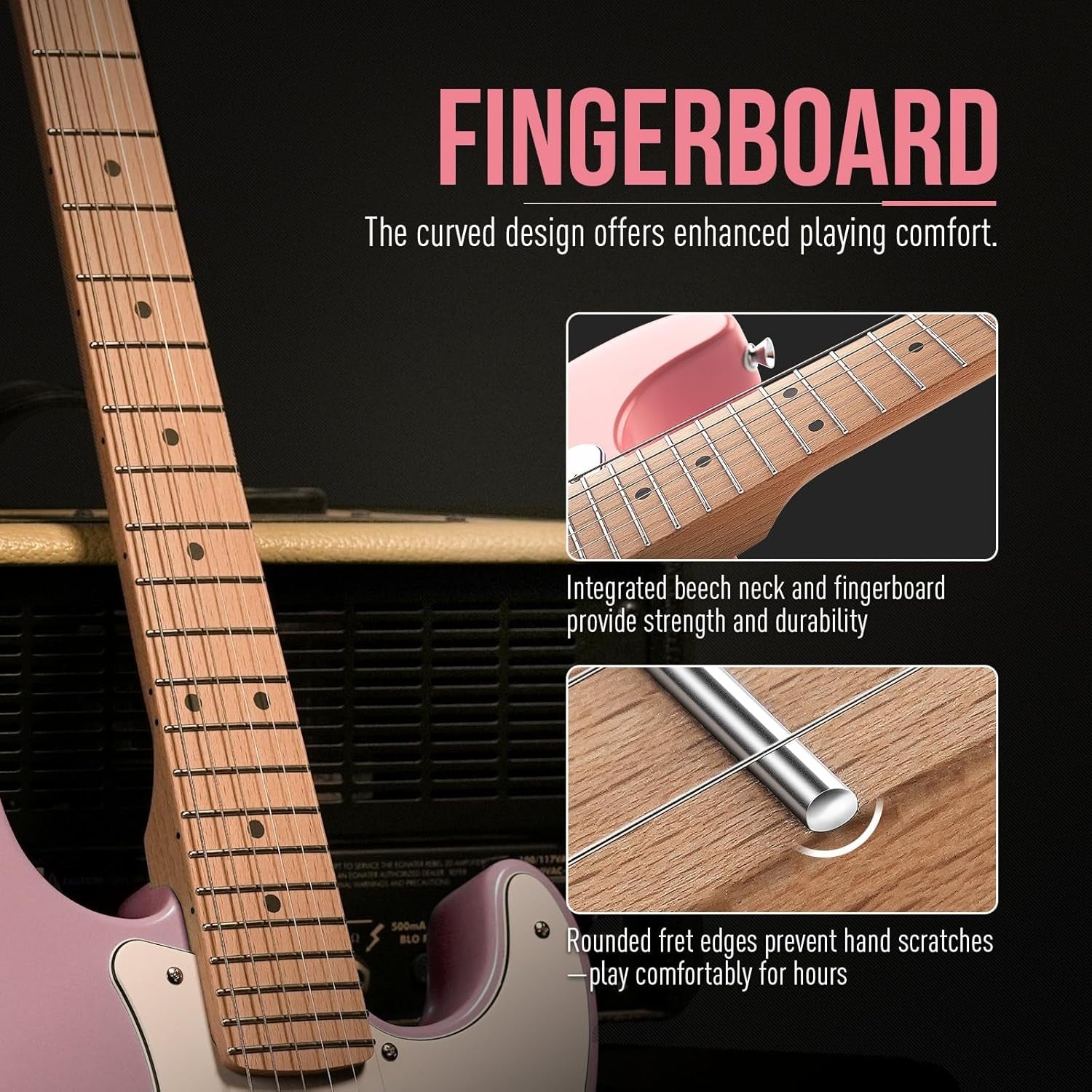 30" Junior Electric Guitar Pink Lightweight Solid Wood Beginner