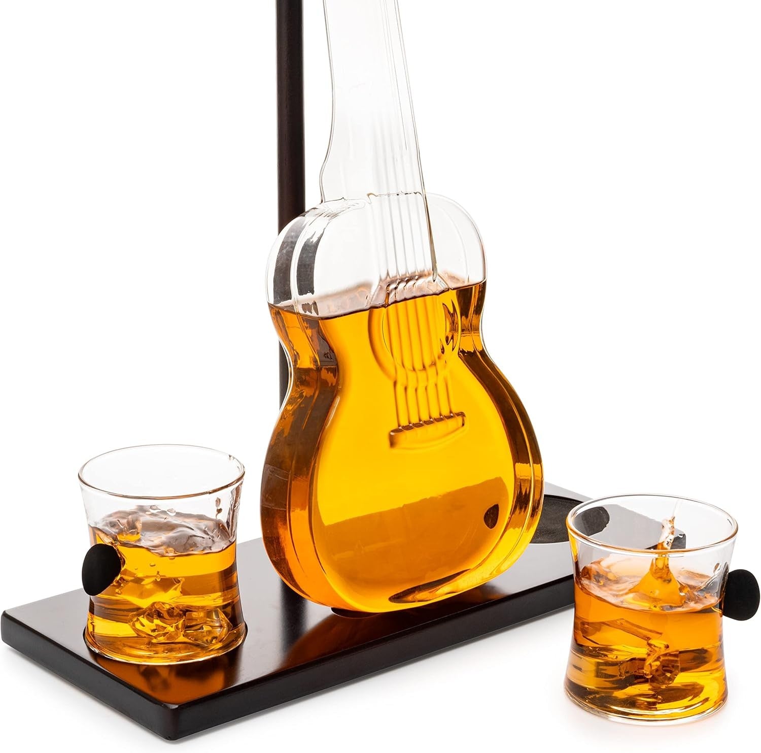 Guitar Whiskey Decanter 1L with Mahogany Base & 2 Glasses Music Lover Gift