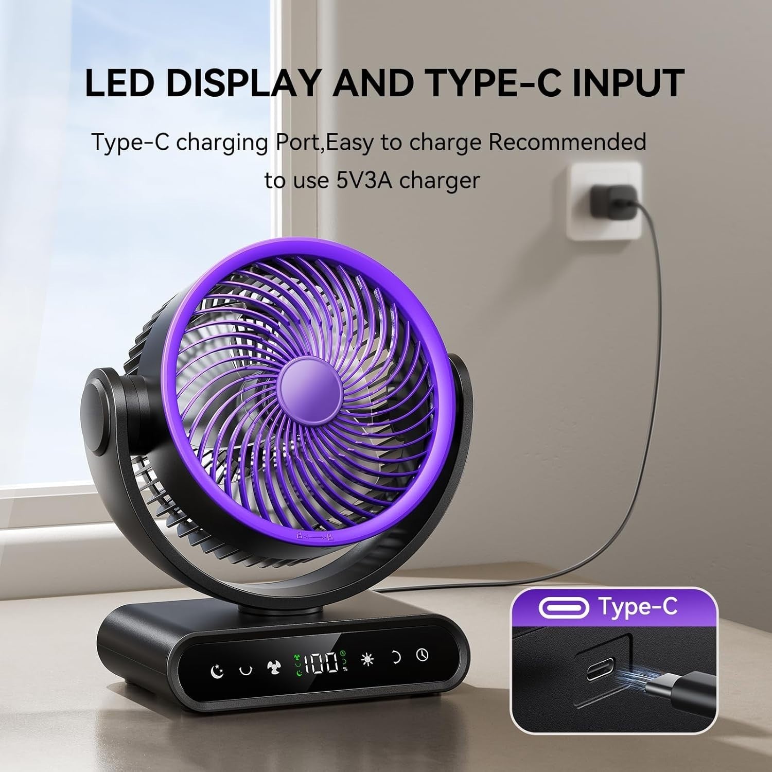 9" Rechargeable Air Circulator Fan – 40000mAh 5-Speed LED Display Khaki