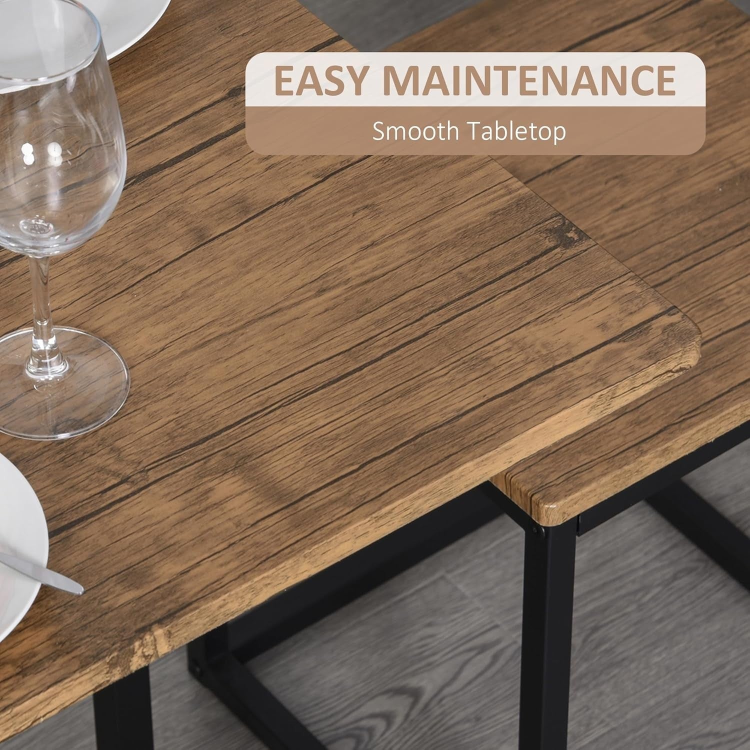 5-Piece Dining Table & 4 Stools Set Space-Saving Industrial Kitchen Table Brown