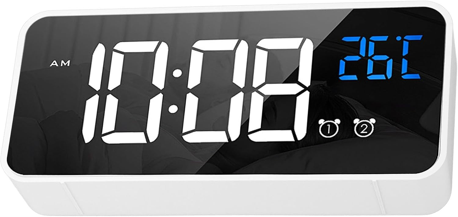 Digital Alarm Clock Large LED Display Voice Control Rechargeable Dual Alarm