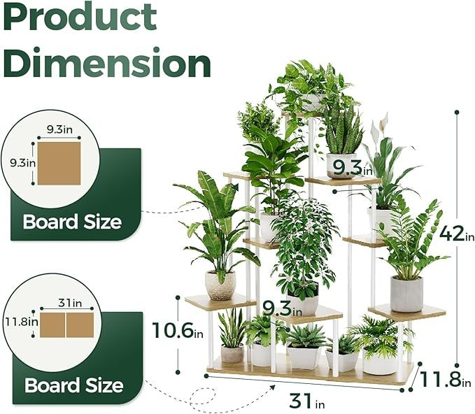 9 Tier Metal Plant Stand Indoor Outdoor Multi Shelf Flower Rack Patio Balcony