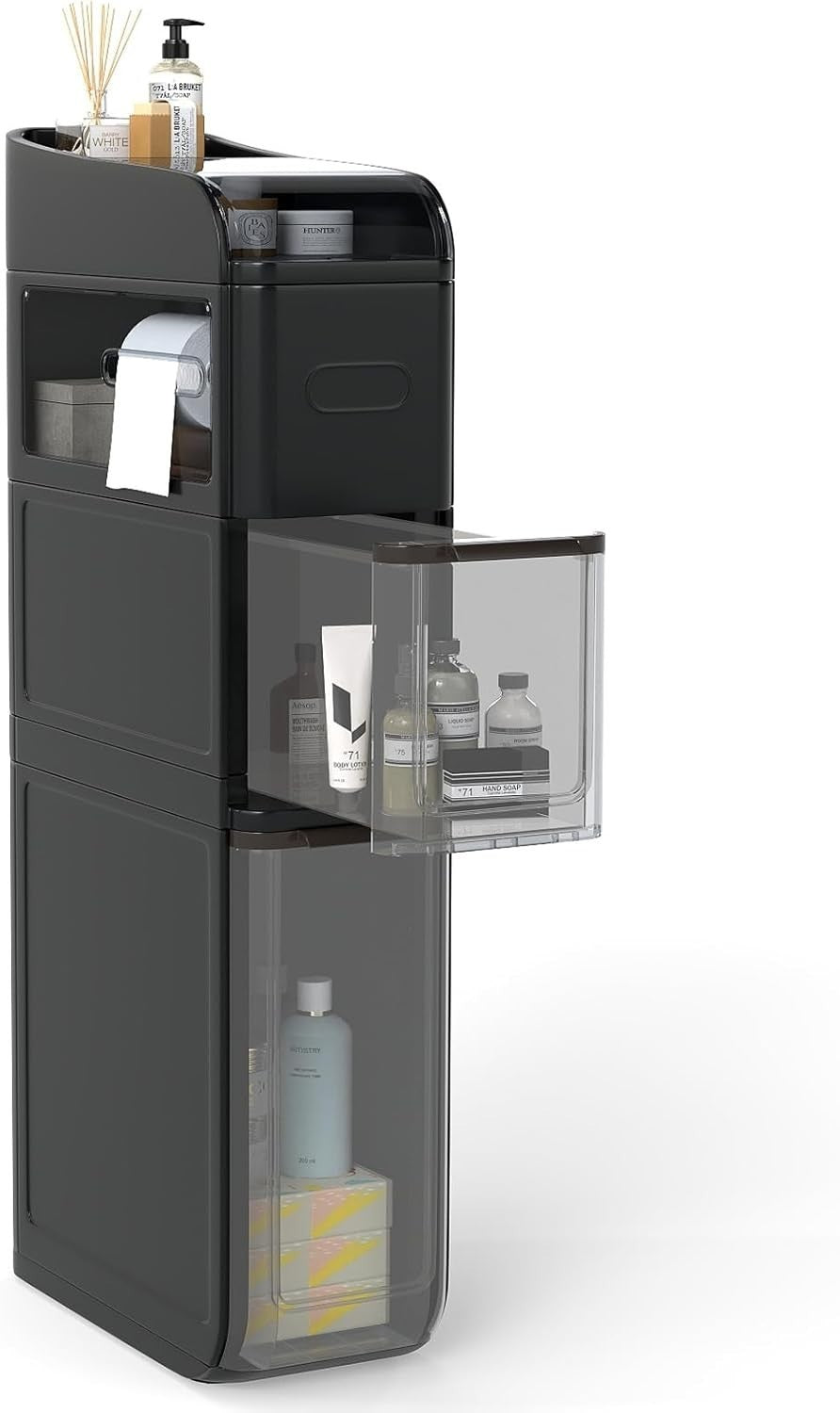 Slim Bathroom Storage Cabinet Rolling Organizer Drawers Black Wheels