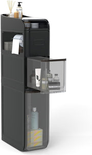 Slim Bathroom Storage Cabinet Rolling Organizer Drawers Black Wheels
