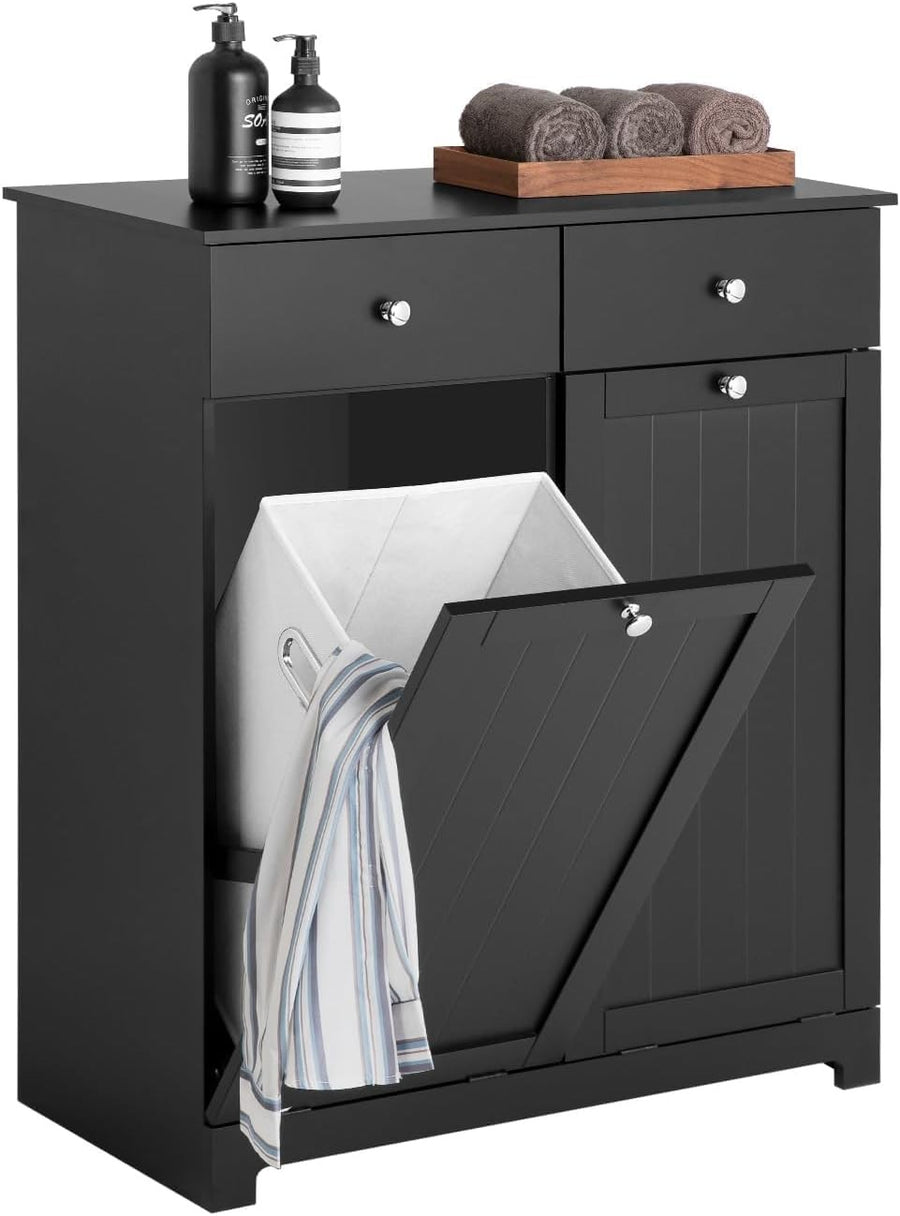 Bathroom Laundry Cabinet Storage Unit with Drawers & Baskets Black Wood