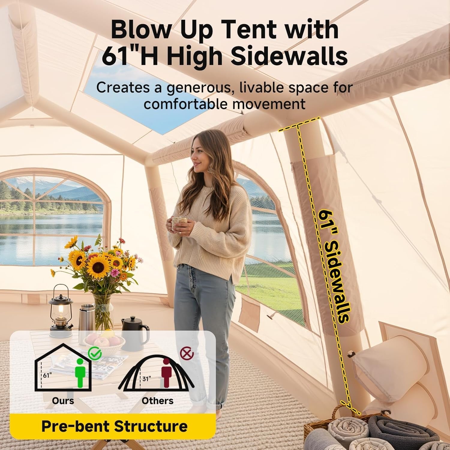 10-12 Person Inflatable Camping Tent Waterproof 2 Room Air Beam
