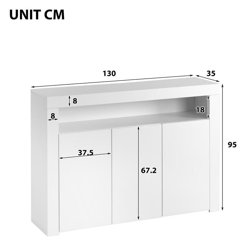 LED Sideboard Cabinet High Gloss White 3-Door Storage Unit with Lights