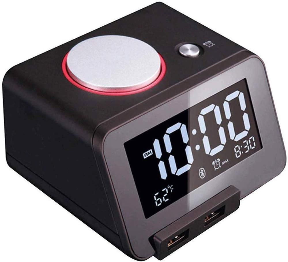 Black Digital Alarm Clock Bluetooth Speaker USB Charger Dimmer Snooze