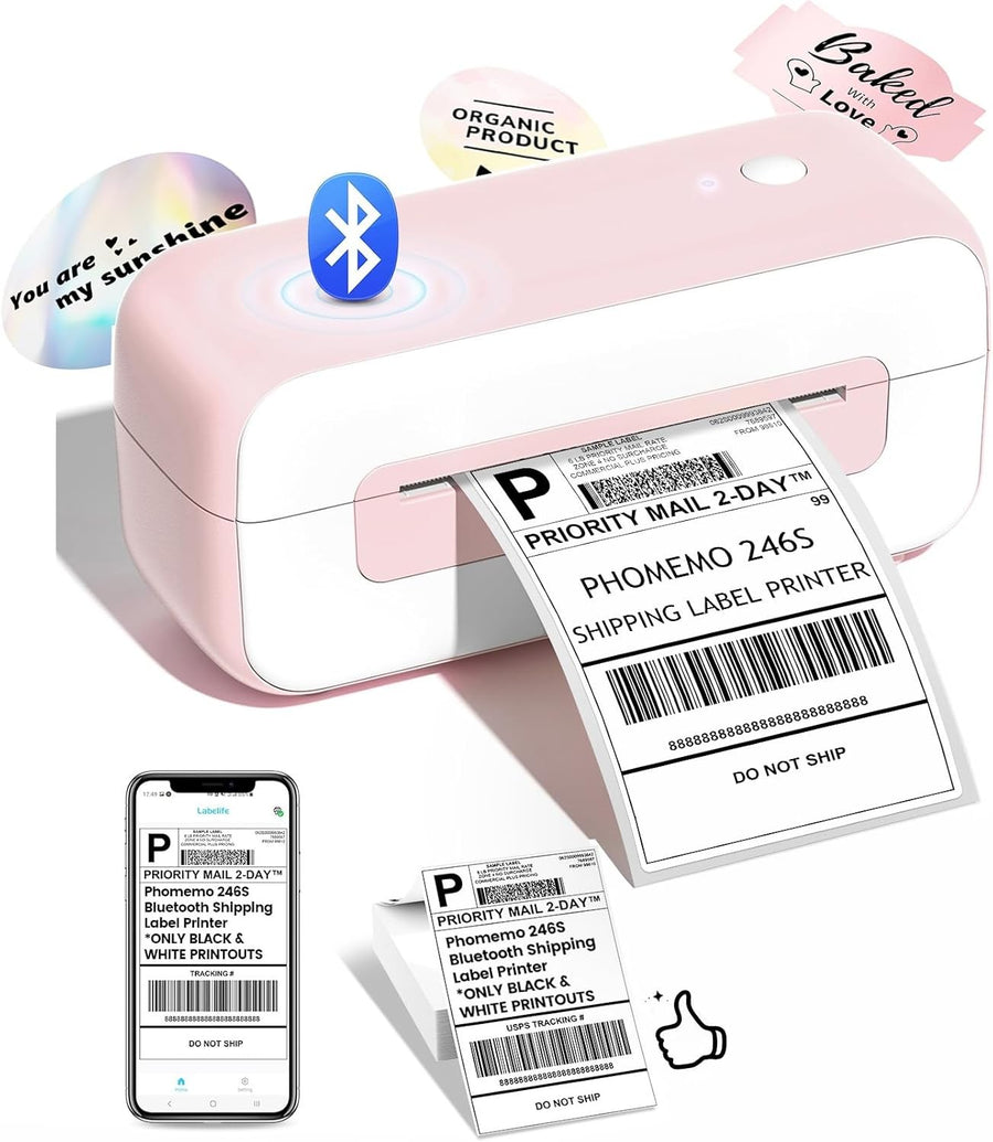 Bluetooth Thermal Shipping Label Printer 4x6 Desktop Pink