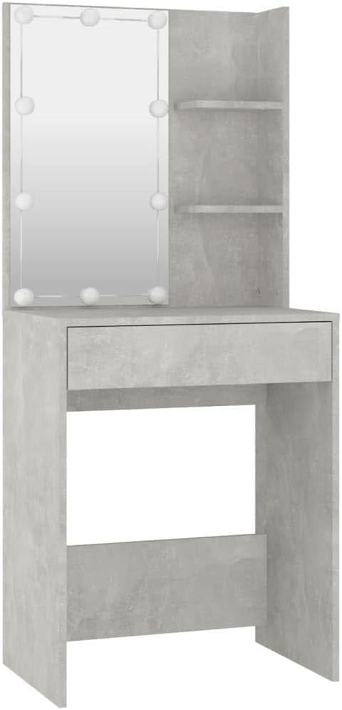 Dressing Table Set Vanity Makeup Desk Mirror Lights Storage Grey Modern Home