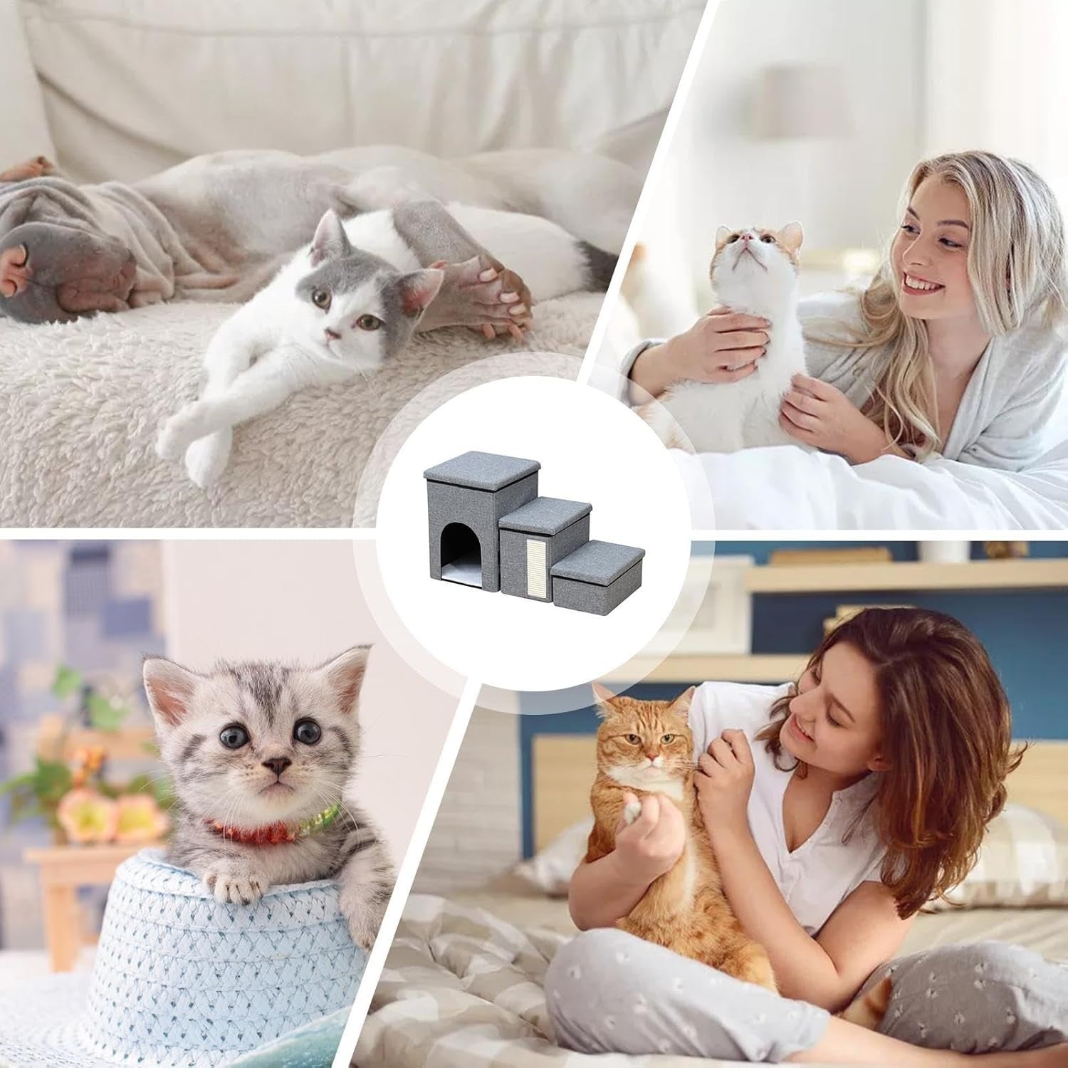 Dog Steps for Bed Pet Stairs with Ladder & Storage Box for Cats