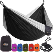 Camping Hammock 10x6.5FT Portable Nylon Swing 500lbs w Straps & Carabiners Black