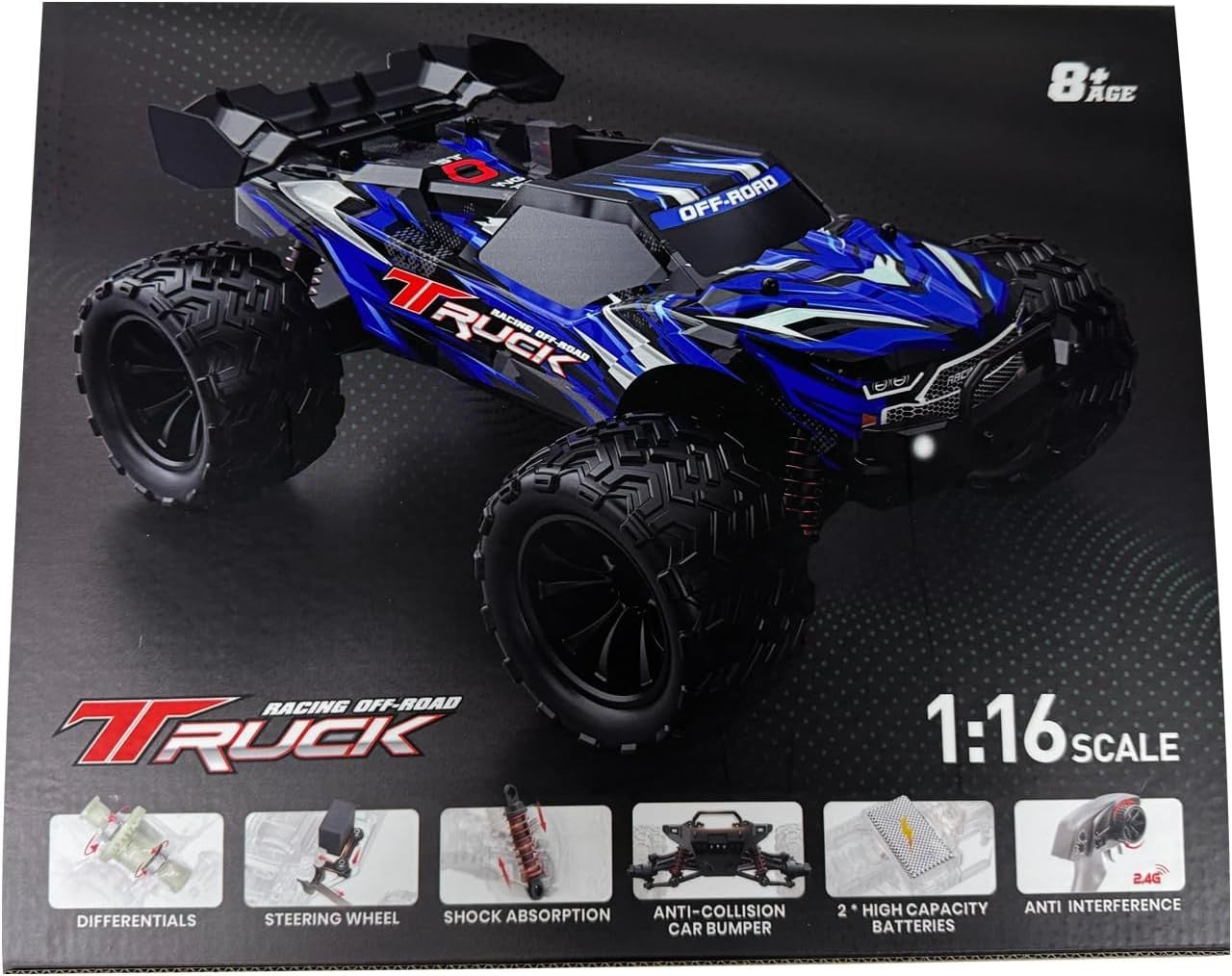 1:16 4WD High Speed RC Car 40KM/H Off-Road Monster Truck 2 Batteries for Kids