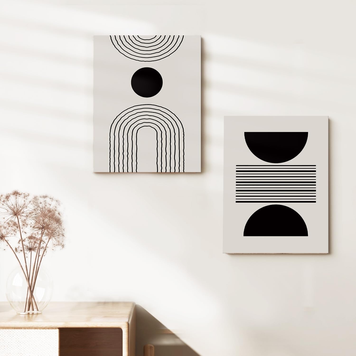 Boho Abstract Wall Art Set of 3 Framed Black White 12x16in