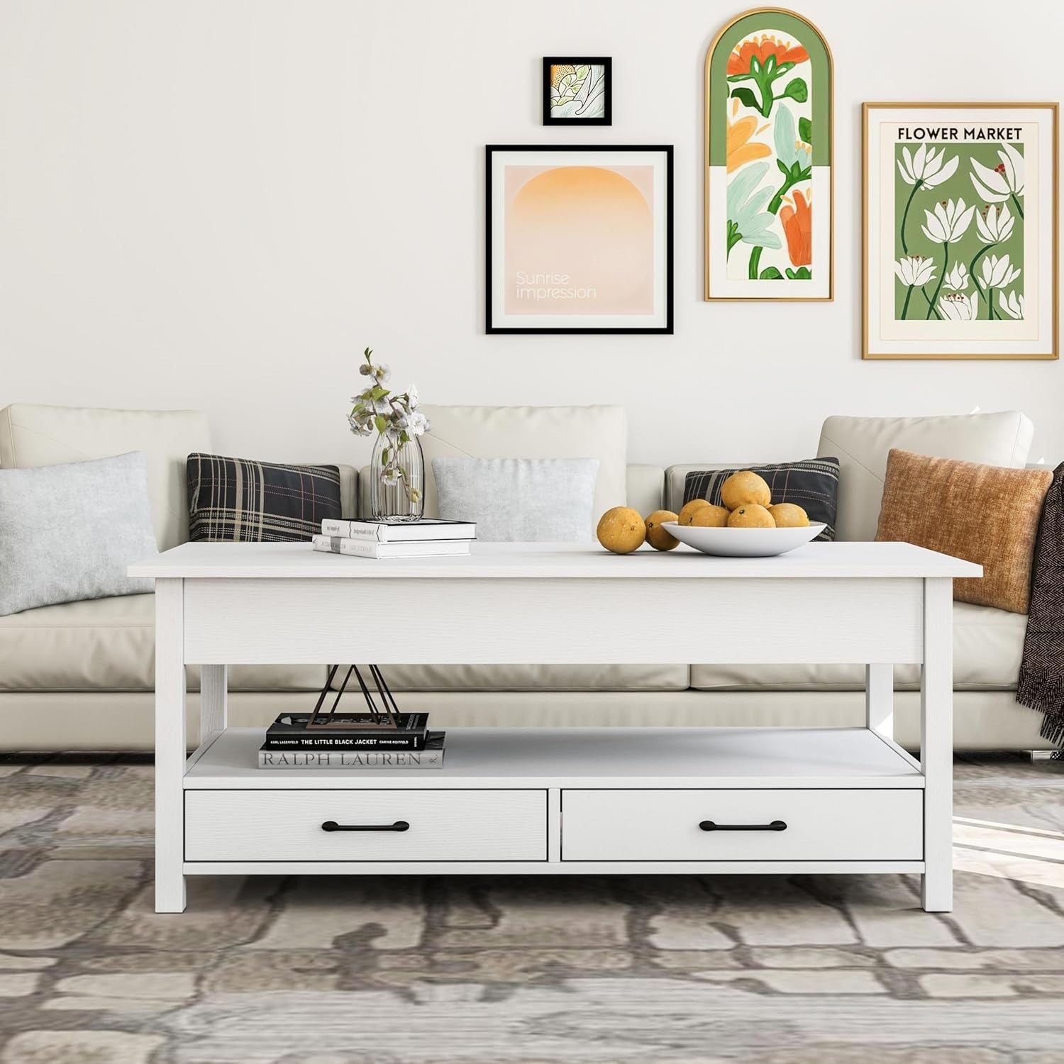 Lift-Up Coffee Table with Storage, Drawers & Shelf – Space-Saving, Modern Design