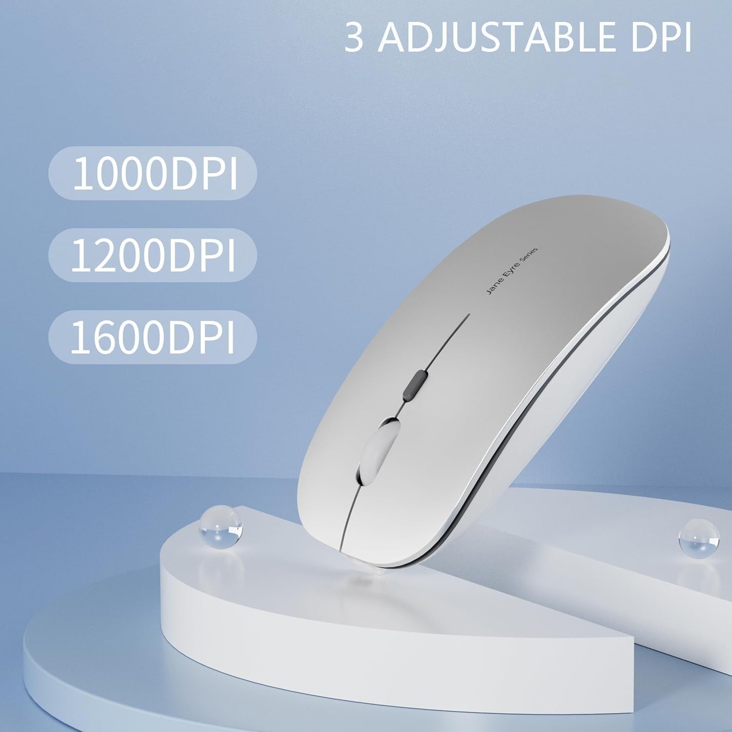Slim Wireless Mouse Rechargeable Silent 2.4G 1600 DPI Silver