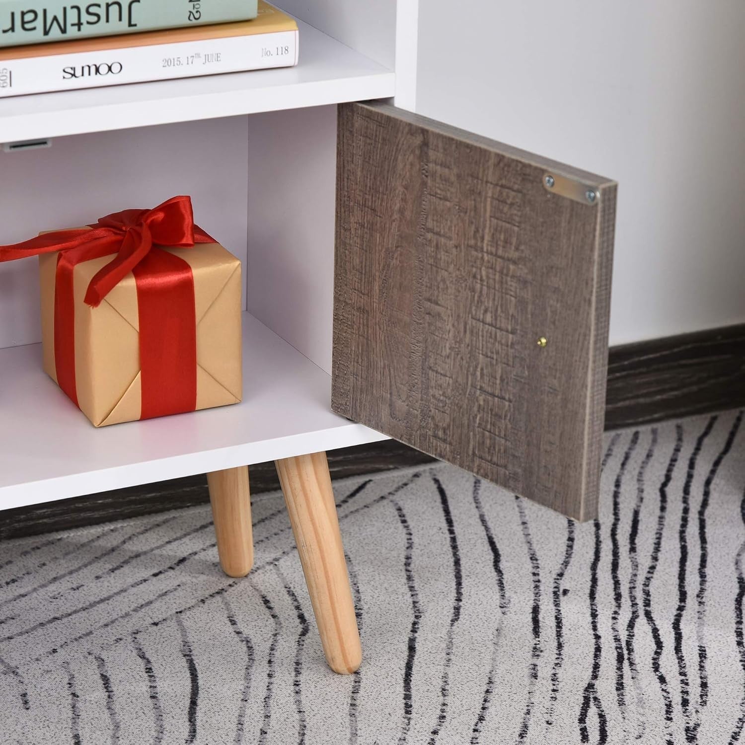 Modern 6-Shelf White & Grey Bookcase with Storage Cabinet | 91cm High