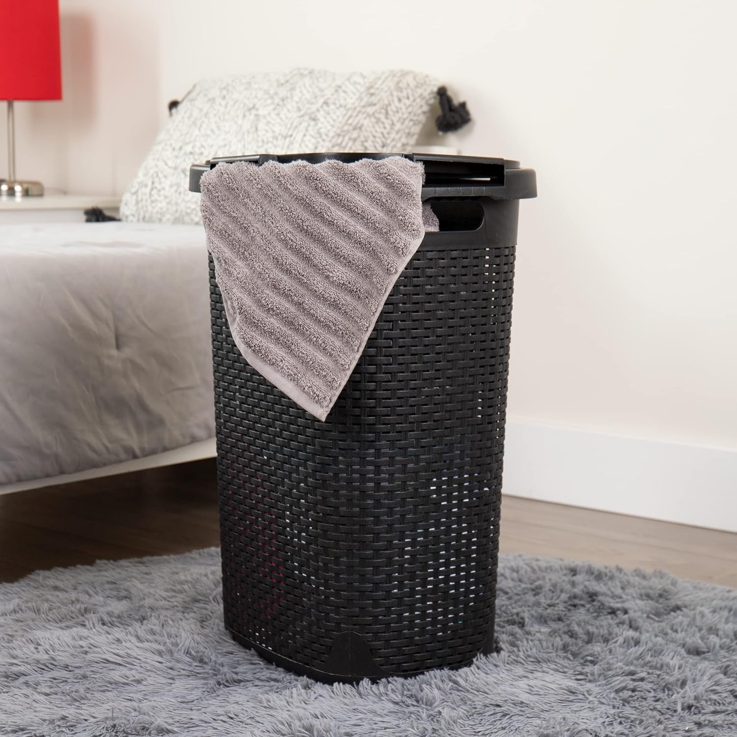 Set of 2 Slim 60L Laundry Hampers with Lids Ventilated Basket & Cut-Out Handles