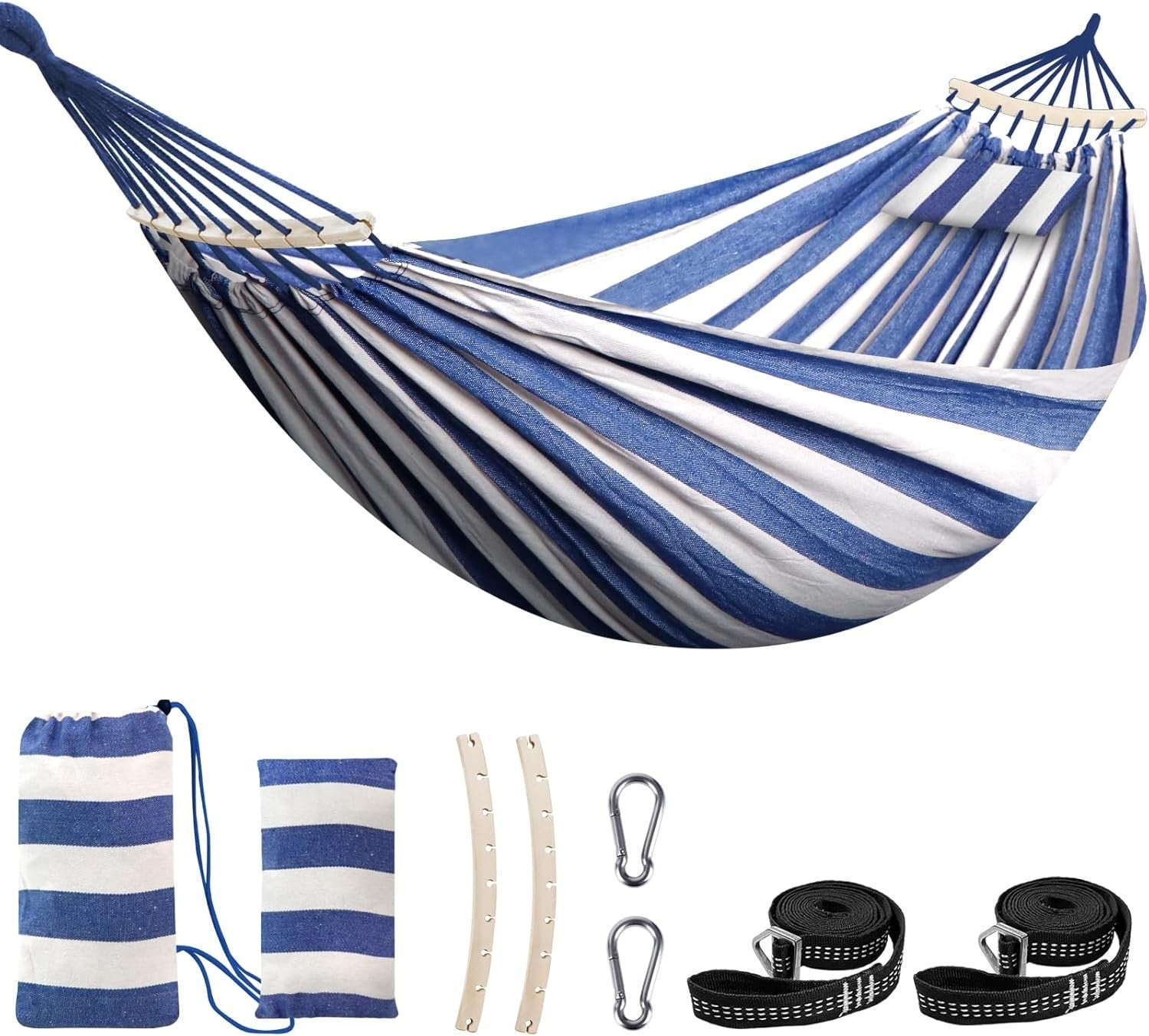 Cotton Camping Hammock with Pillow 300kg Capacity Portable Indoor Outdoor