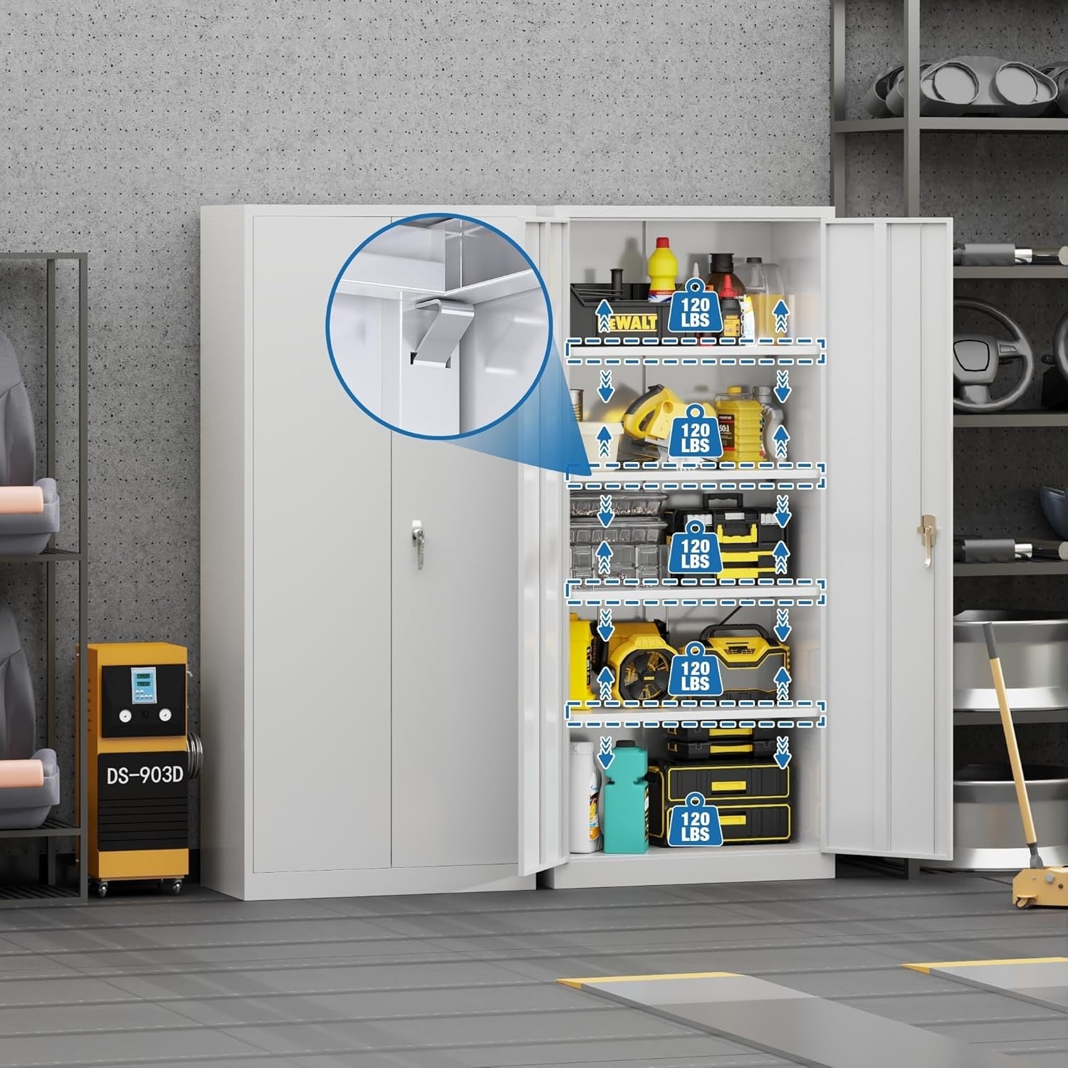 Tall Metal Storage Cabinet 180x60x40cm with Lock & Shelves for Garage Office