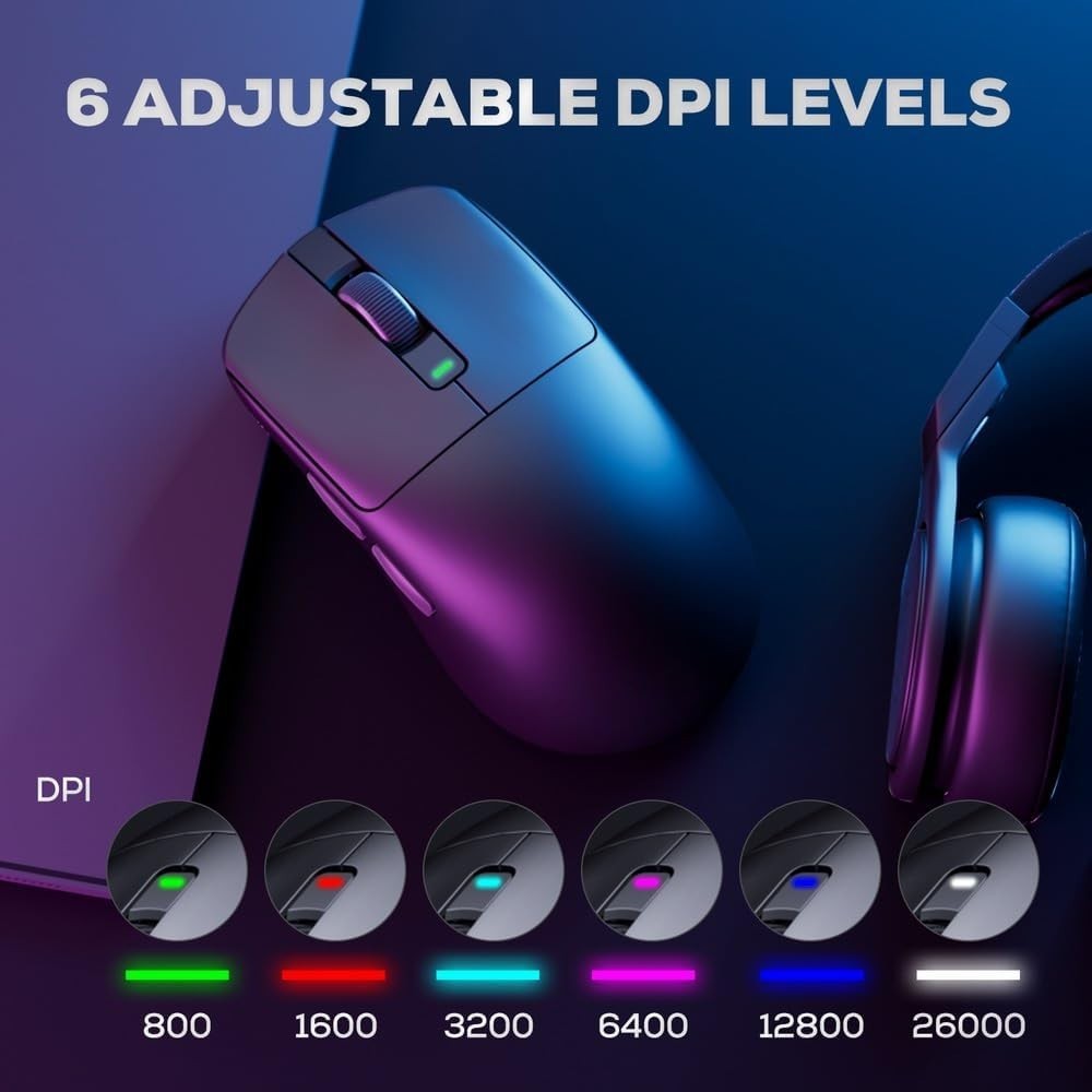 Pro Wireless Gaming Mouse 47g 42000 DPI 8K Hz Tri Mode Black