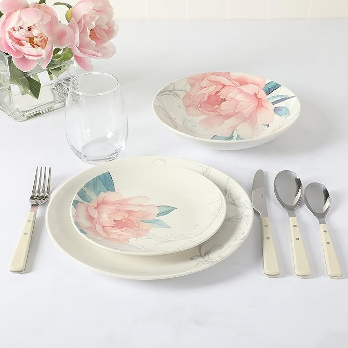 12pc Porcelain Floral Dinnerware Set Service for 4 Chip Scratch Resistant