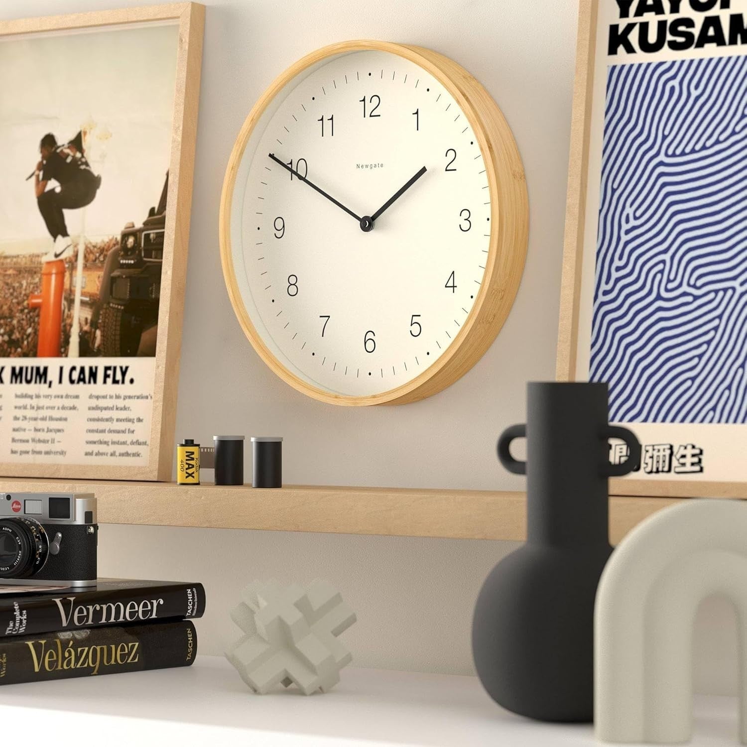 Silent Wall Clock 38cm Scandi Bamboo Modern Minimalist Home Decor
