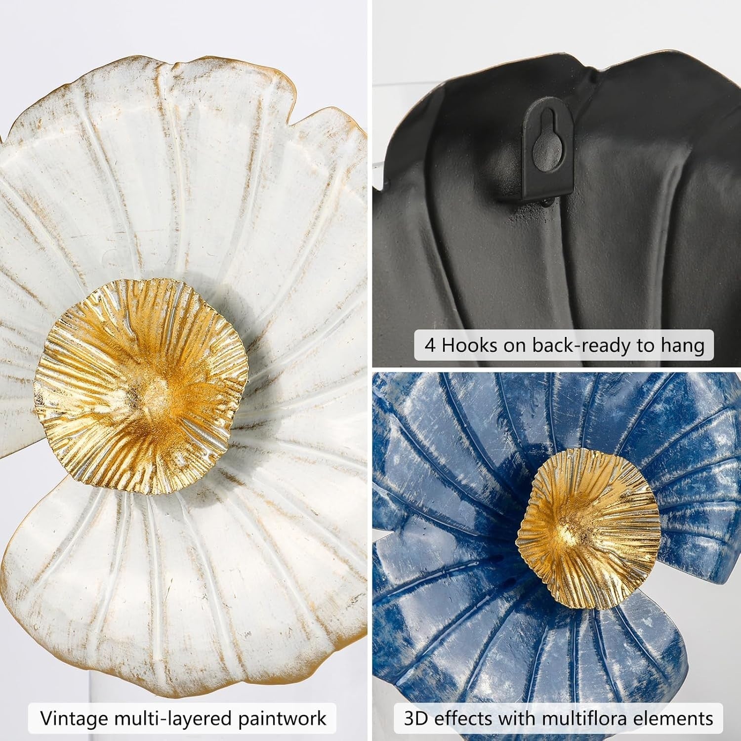 Set of 3 Large Gold Metal Wall Sculptures Boho Home Decor 40cm