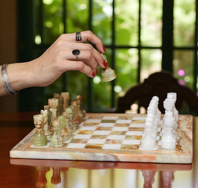 Luxury 10x10” Marble Chess Set Onyx Green & White – Premium Stone Board