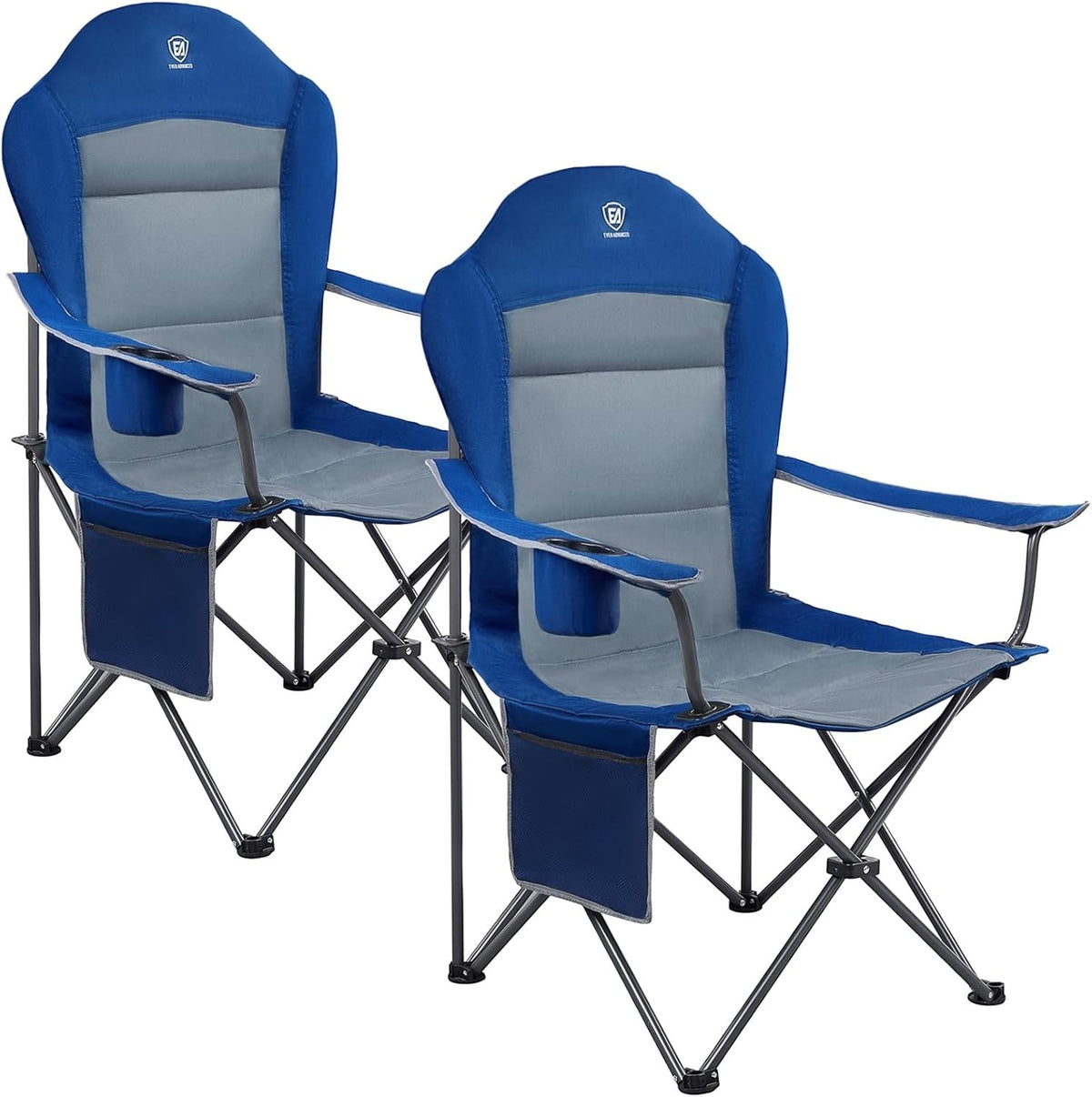 2x Heavy Duty Folding Camping Chairs High Back Padded w/ Cup Holder