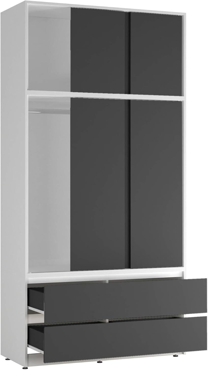 Black Door Sliding Wardrobe 240cm 6 Doors 4 Drawers Spacious Bedroom Closet
