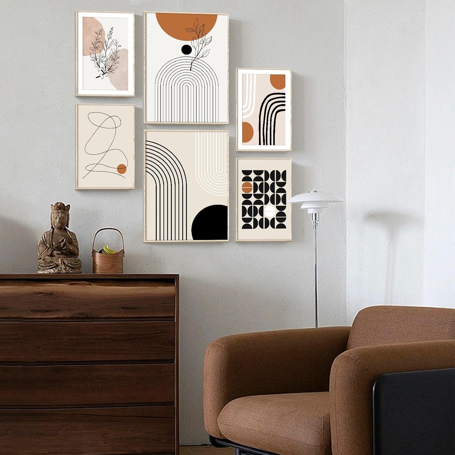 Boho Abstract Wall Art Set of 6 Framed Canvas Prints Living Room Bedroom