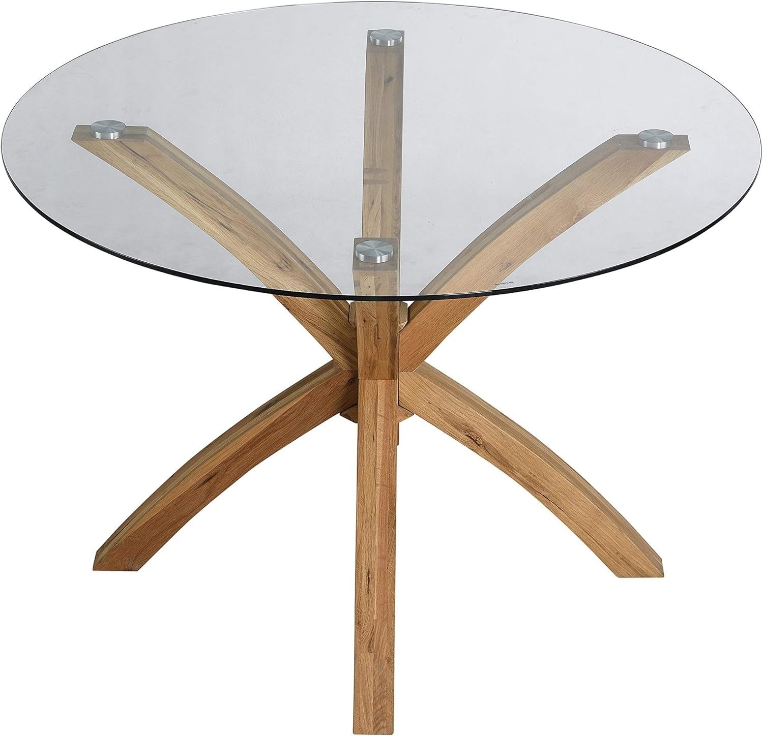120cm Round Glass Dining Table with Solid Oak Legs Modern Kitchen Table