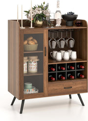 Rustic Sideboard Drinks Cabinet with Wine Rack Glass Holder Drawer Home Bar