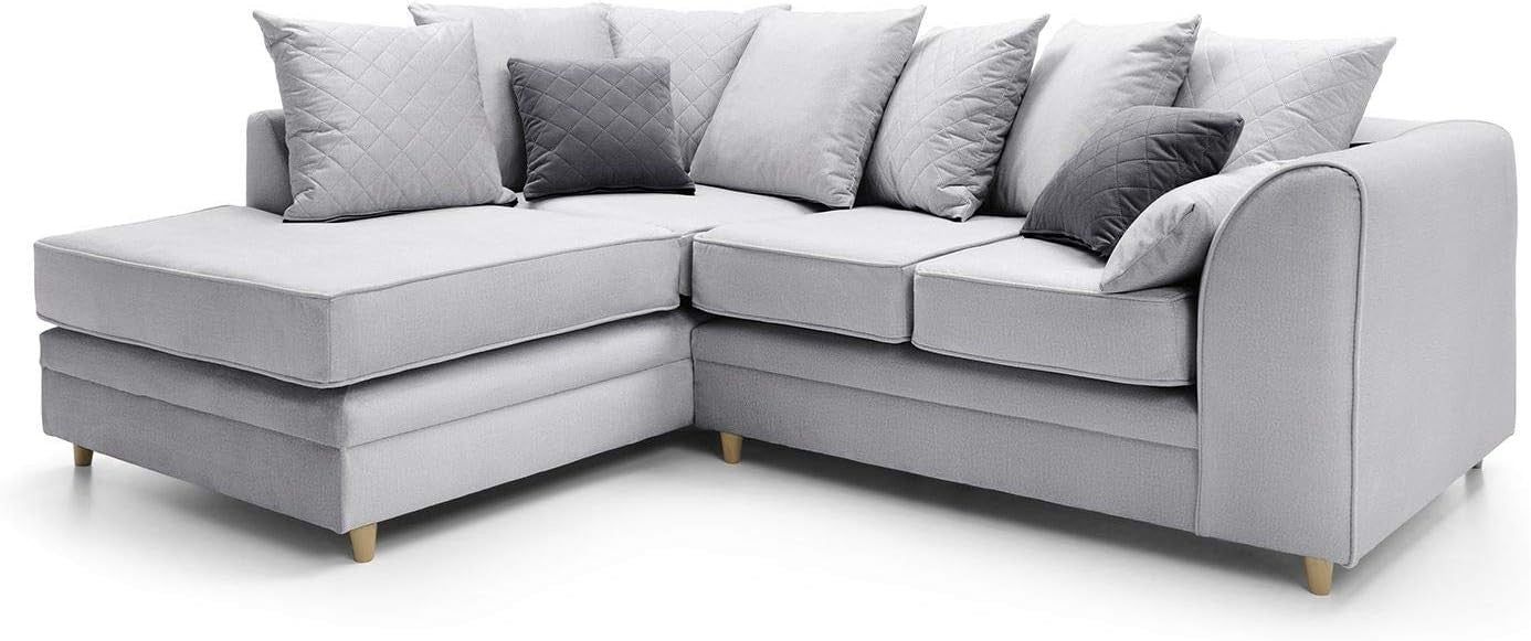 Light Grey L Shape Corner Sofa Velvet Fabric Water Repellent Plush Comfort