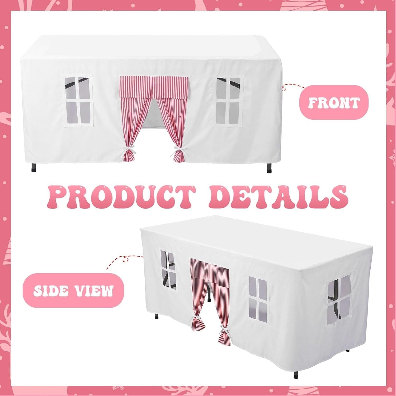Kids Table Fort Tent Cover Indoor Outdoor Playhouse Tablecloth Pink