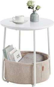Round Side Table with Fabric Basket, Storage & Sturdy Steel Legs 45x45x50cm