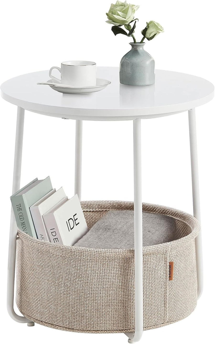 Round Side Table with Fabric Basket, Storage & Sturdy Steel Legs 45x45x50cm