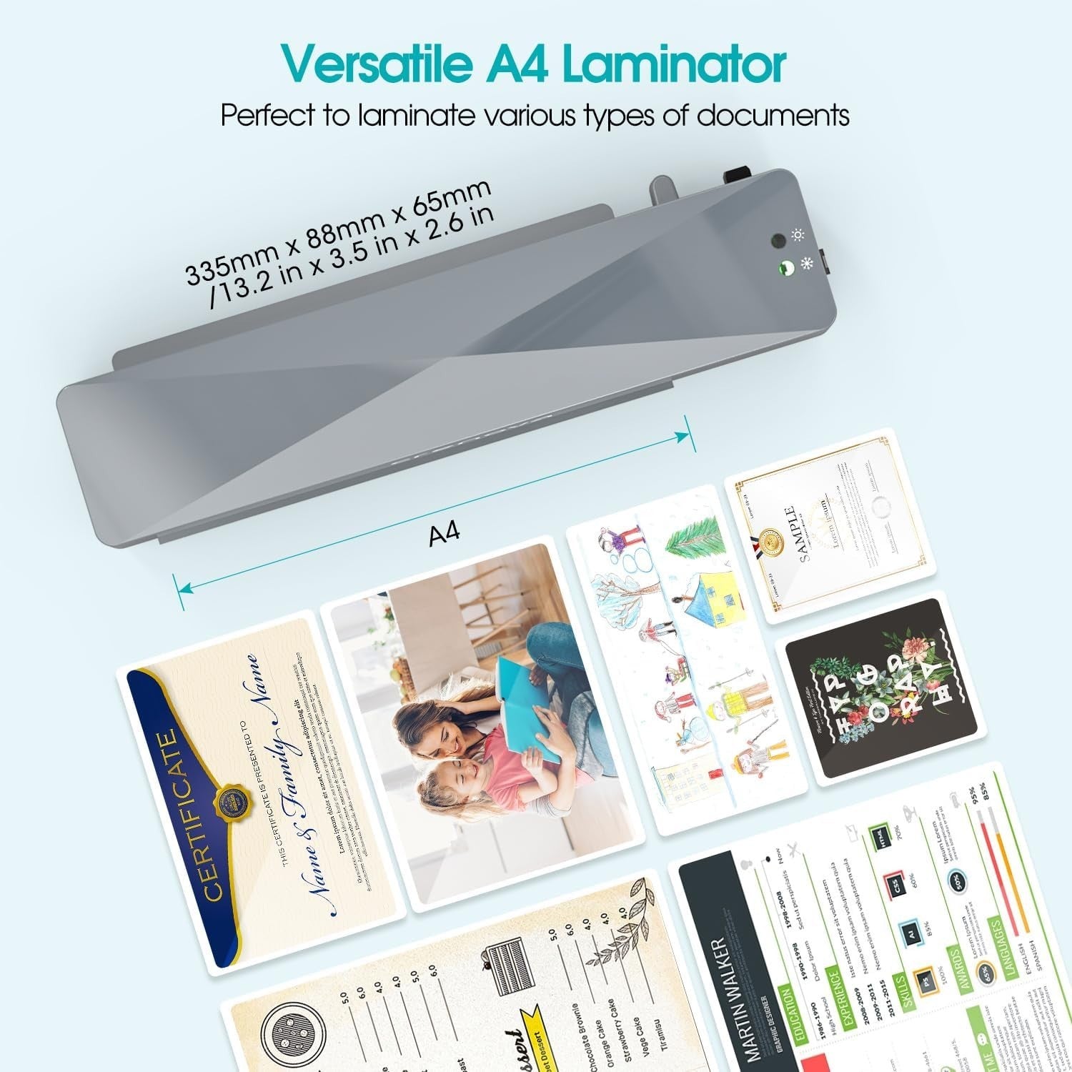 A4 Laminator Hot Cold Fast Warm Up Anti Jam Compact + 10 Pouches